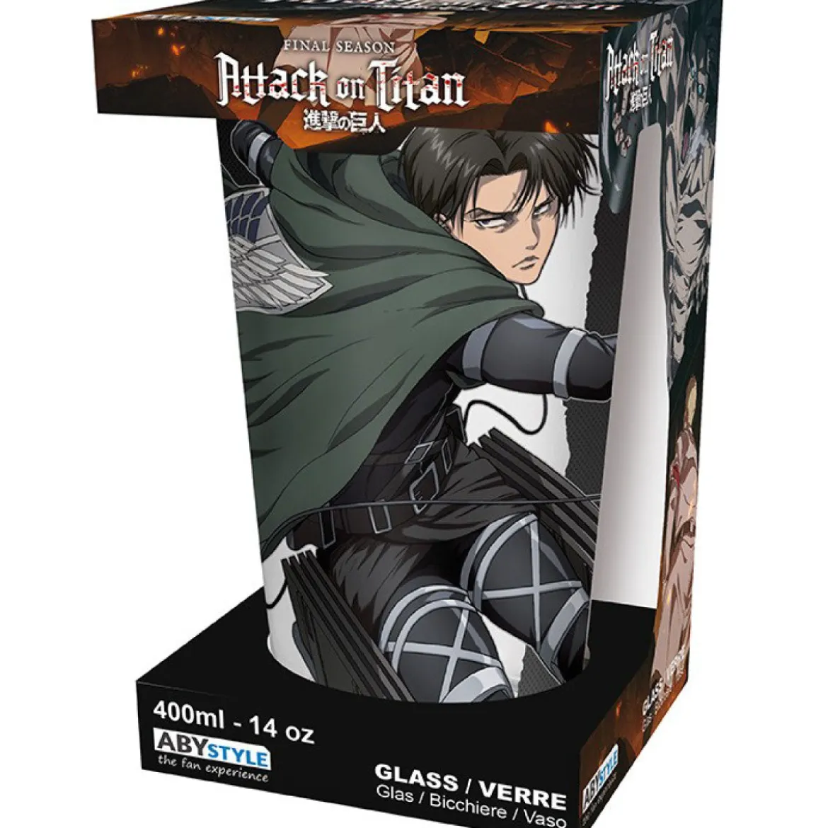 attack on titan - bicchiere large 400ml - glass levi s4