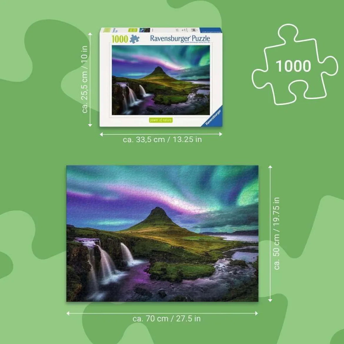 aurora over kirkjufell - puzzle 1000 pezzi