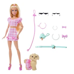 barbie cuccioli a passeggio - vestito a quadri rosa