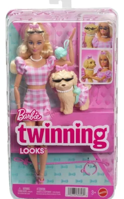 barbie cuccioli a passeggio - vestito a quadri rosa