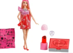 barbie party suprise make-up party bionda - vestito rosa