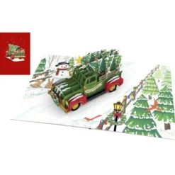 biglietto di auguri - camioncino con albero di natale - kirigami