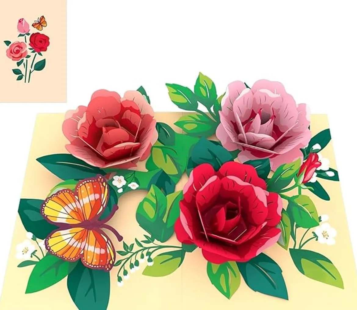 biglietto di auguri - rose - kirigami
