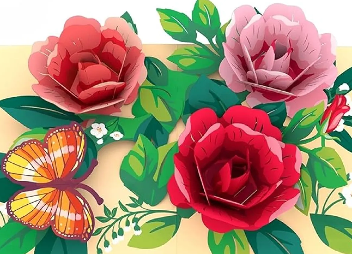 biglietto di auguri - rose - kirigami