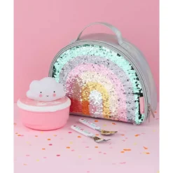 borsa pranzo termica, arcobaleno glitter - grigio