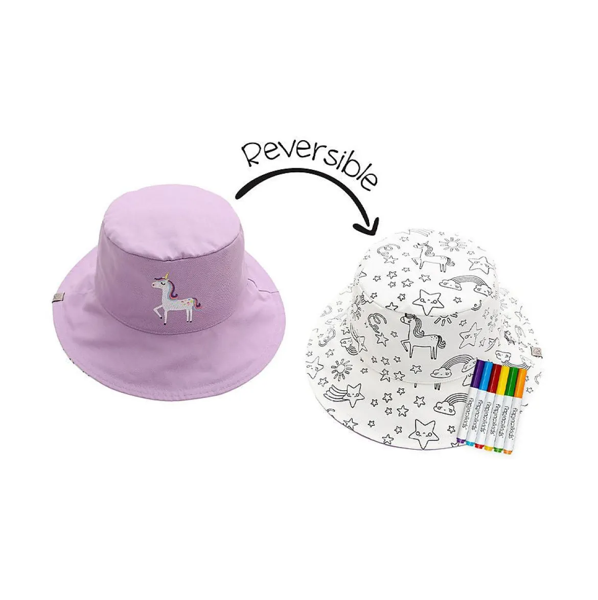 cappello estivo reversibile da colorare con pennarelli - 100% cotone - unicorno 2-4 anni