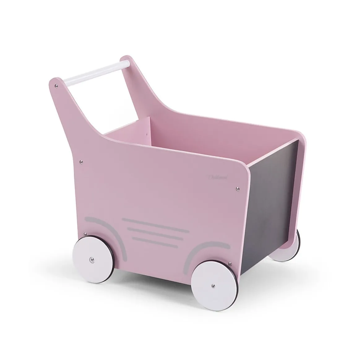 carrello portagiochi in legno con lavagna, rosa pallido - perfetto per i primi passi!