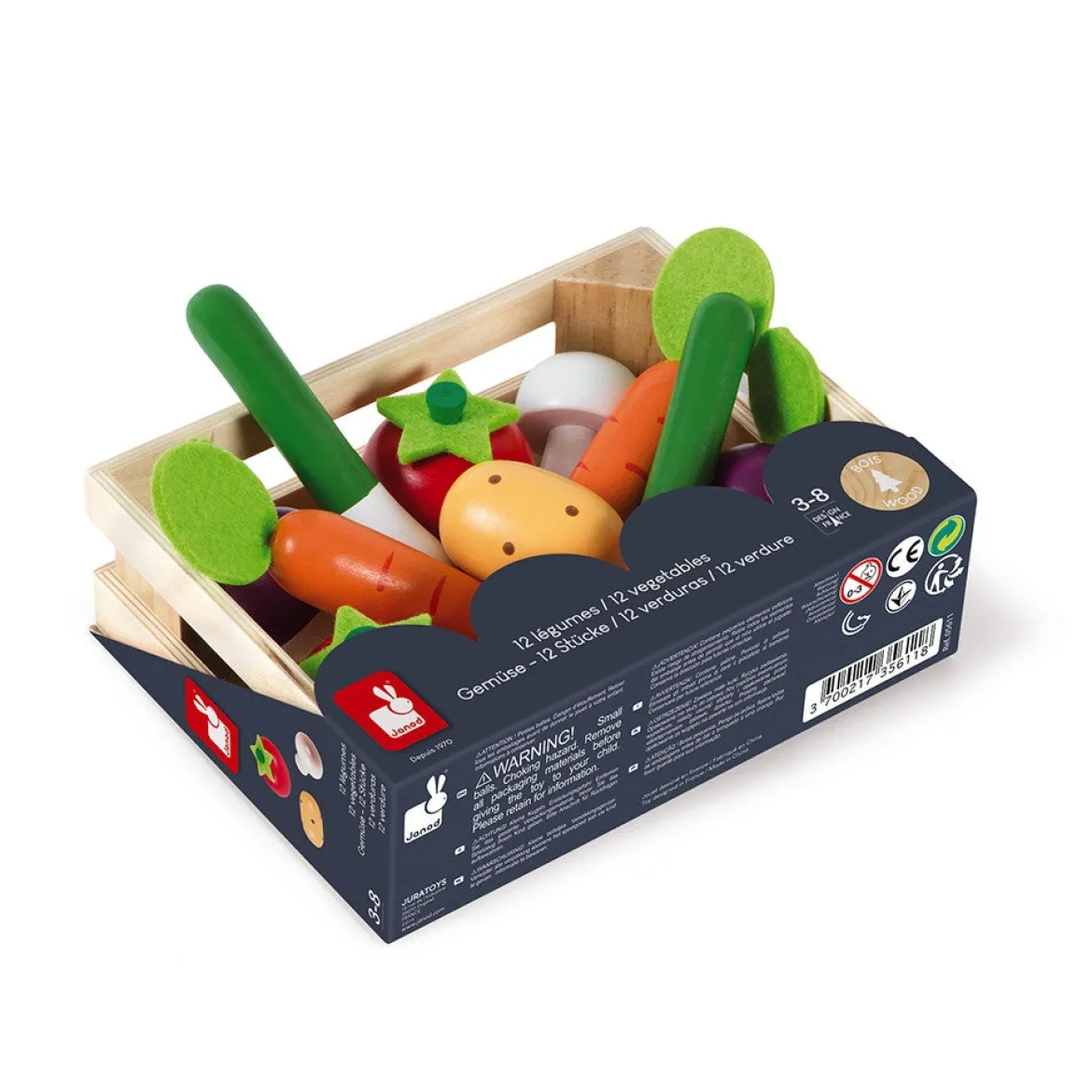 cassetta con 12 verdure in legno