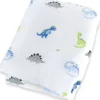 copertina swaddle 120 x 120 cm, dinosauri -100% mussola di cotone