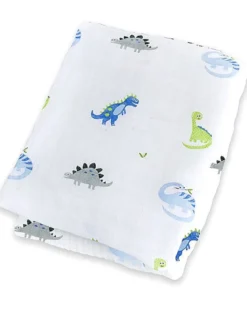 copertina swaddle 120 x 120 cm, dinosauri -100% mussola di cotone