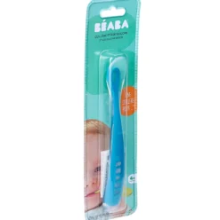cucchiaio ergonomico prime pappe - silicone - blu - maneggevole per gli adulti e delicato per i bambini