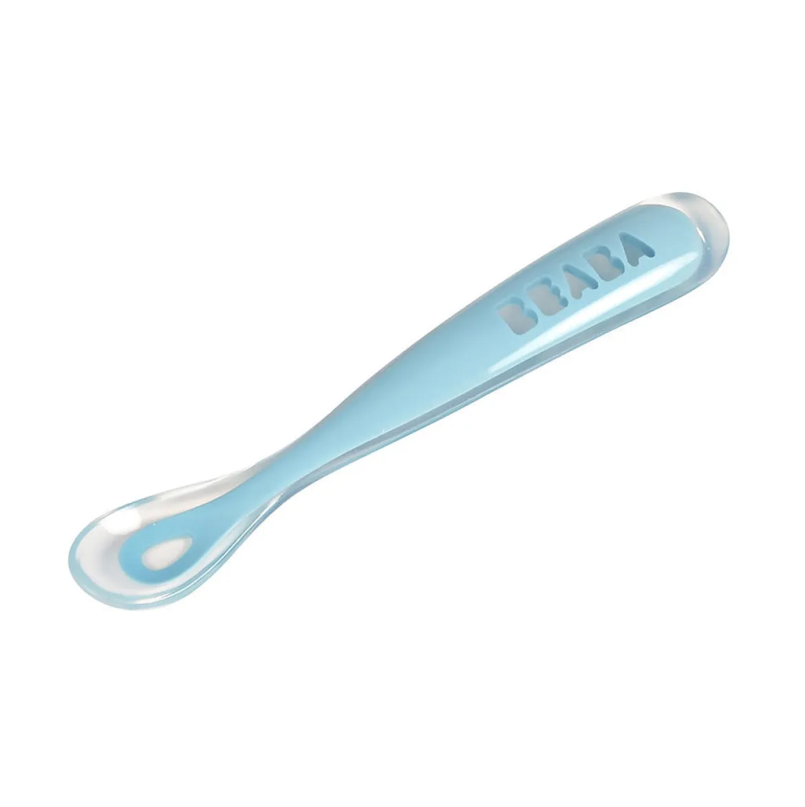 cucchiaio ergonomico prime pappe - silicone - blu - maneggevole per gli adulti e delicato per i bambini