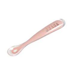 cucchiaio ergonomico prime pappe - silicone - rosa - maneggevole per gli adulti e delicato per i bambini