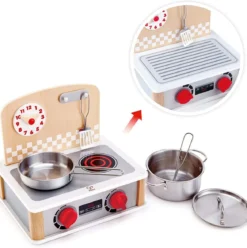 cucina portatile in legno con accessori