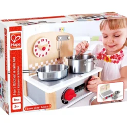 cucina portatile in legno con accessori