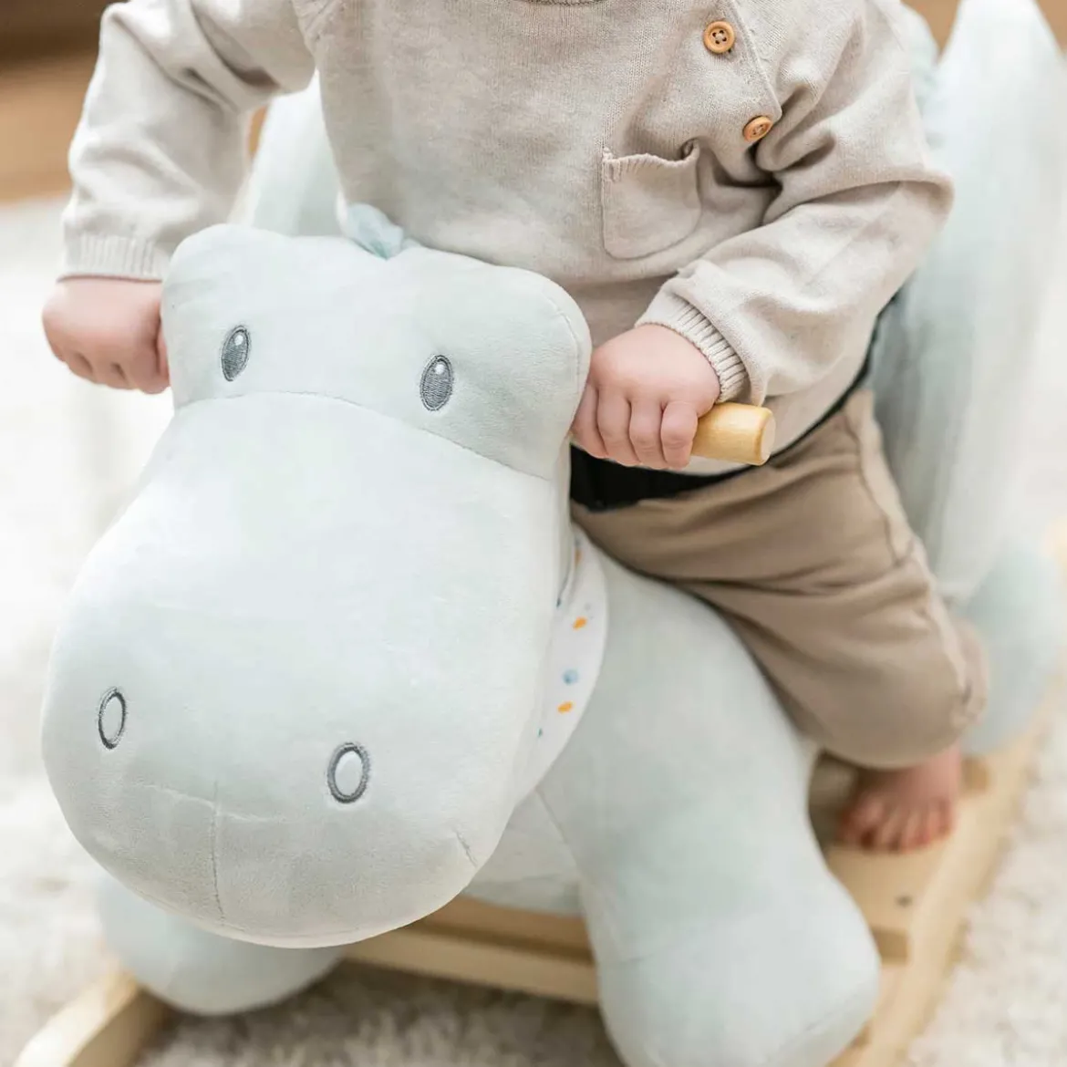 dondolo romeo il coccodrillo in legno e peluche - 60x30x45cm