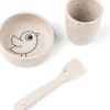 done by deer set pappa birdee first meal - 3 pezzi - sabbia - in silicone
