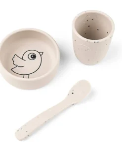 done by deer set pappa birdee first meal - 3 pezzi - sabbia - in silicone