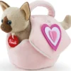 gattino con borsetta rosa con cuori - peluche 20cm