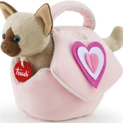 gattino con borsetta rosa con cuori - peluche 20cm