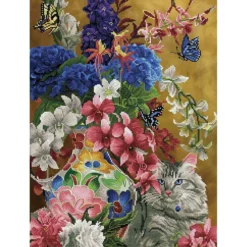 gilded cat and flowers - diamond dotz intermediate dd13.030 52x72cm