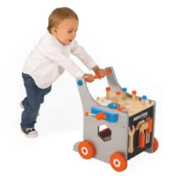 gioca spingi e cammina, carrello in legno porta attrezzi magnetio, brico kids