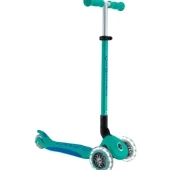 globber - primo foldable plus light - monopattino pieghevole con luci - emerald green/navy blue
