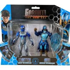 gormiti the new era - set 2 personaggi - carter, scion del clan dell'acqua e aqu, gormita del clan dell'acqua - personaggi 15cm
