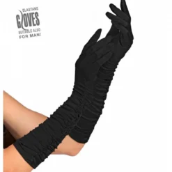 guanti neri plissettati in elastan 37cm