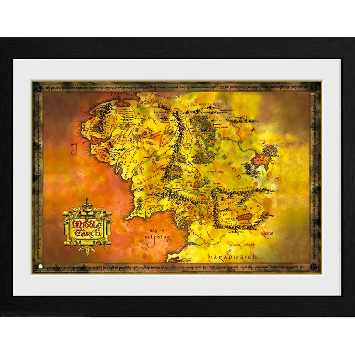 il signore degli anelli - framed print - mappa terra di mezzo (30x40cm)