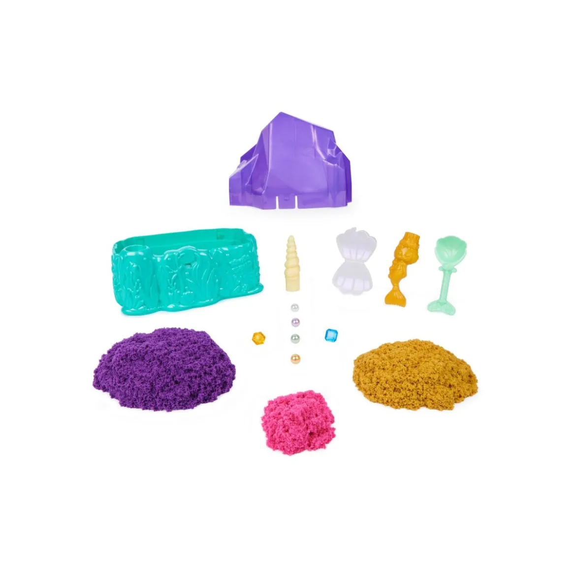 kinetic sand - cristallo della sirenetta - vaschetta con sabbia 325g e accessori