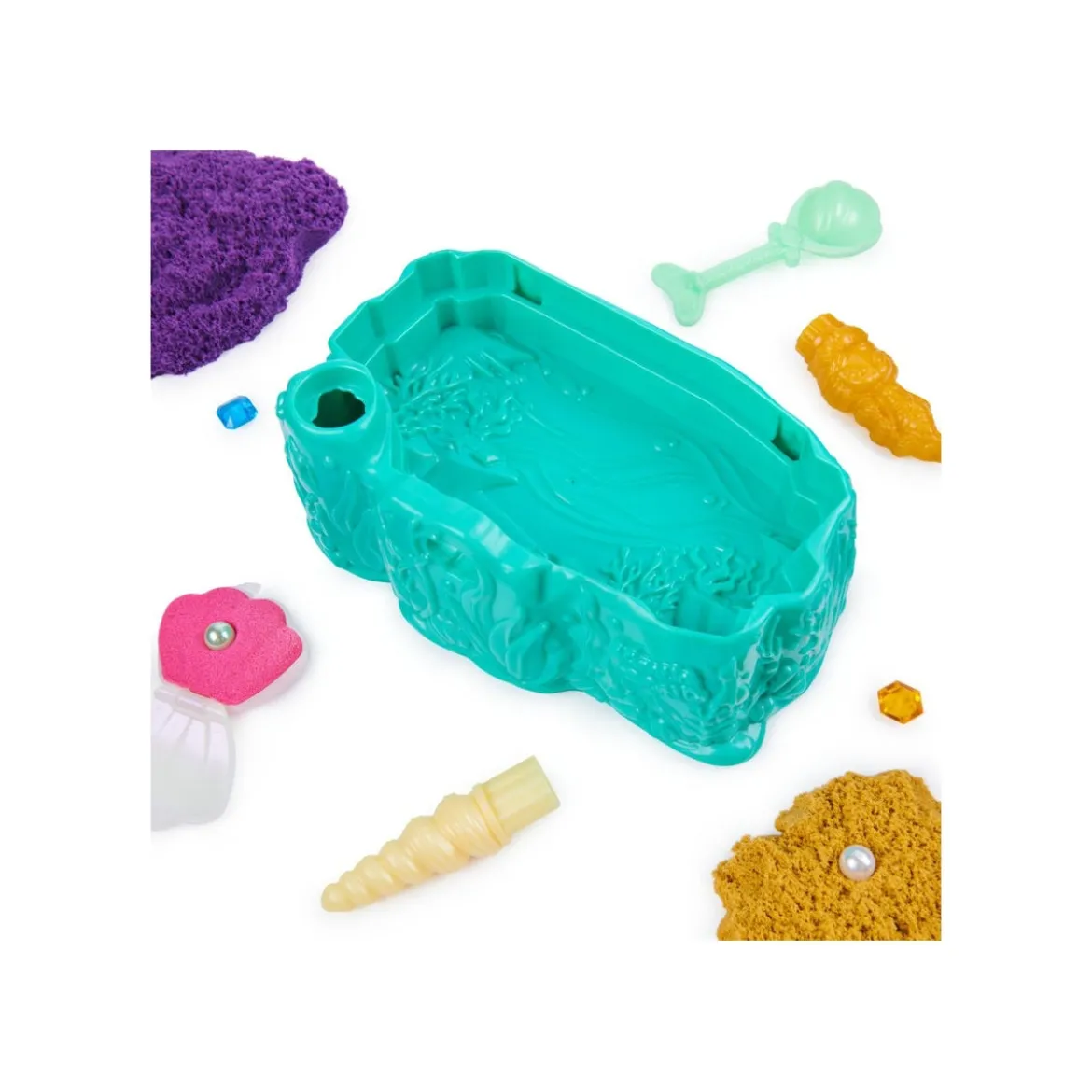 kinetic sand - cristallo della sirenetta - vaschetta con sabbia 325g e accessori