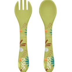 kit forchettina e cucchiaio in silicone - dinosauro