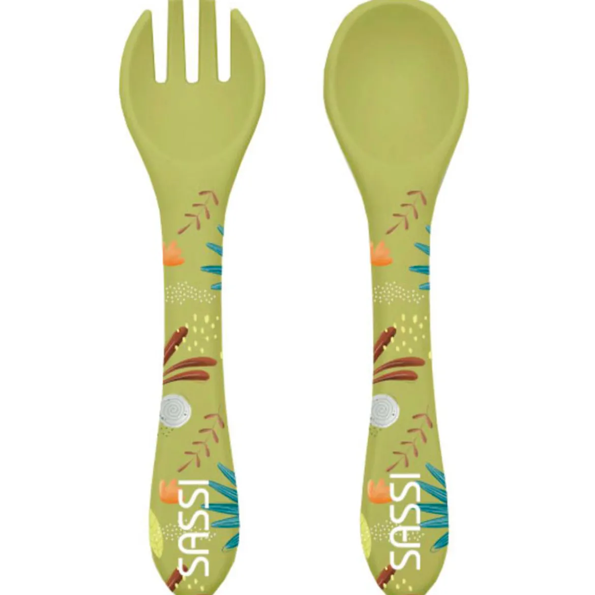 kit forchettina e cucchiaio in silicone - dinosauro