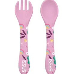 kit forchettina e cucchiaio in silicone - unicorno