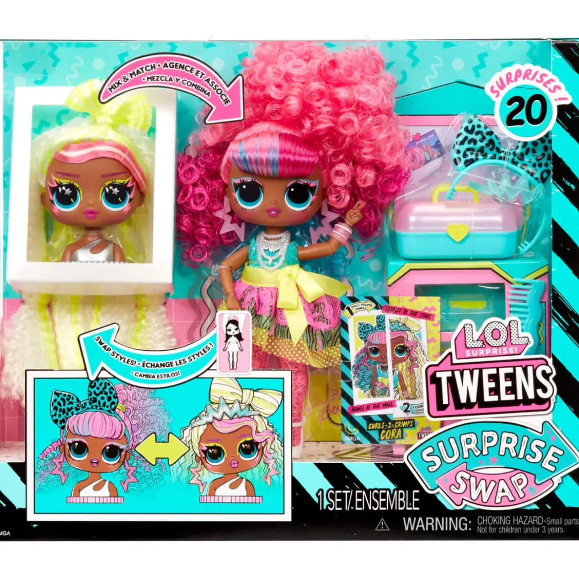 lol surprise tweens - surprise swap - curls-2-crimps cora - fashion doll