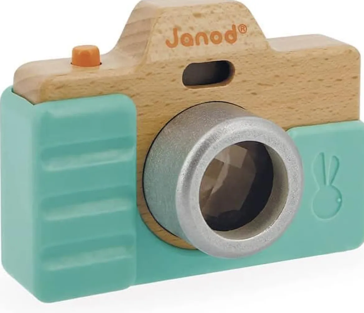 macchina fotografica in legno con cover silicone - luci e suoni