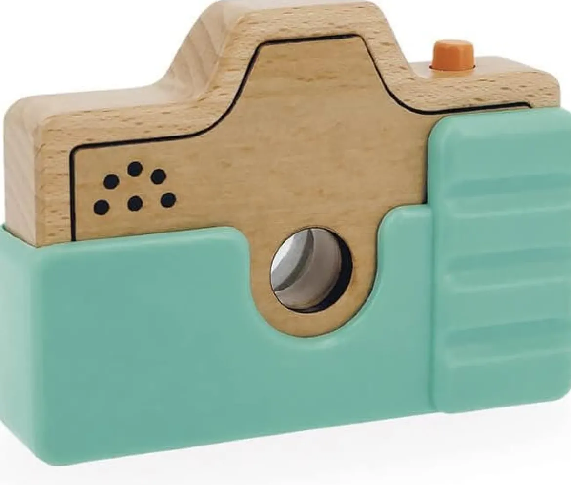 macchina fotografica in legno con cover silicone - luci e suoni
