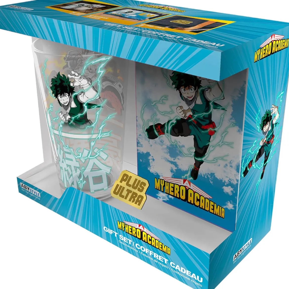 my hero academia - gift set - large glass + pin + notebook heroes