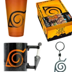 naruto shippuden - confezione regalo premium - bicchiere large, portachiavi 3d, tazza3d