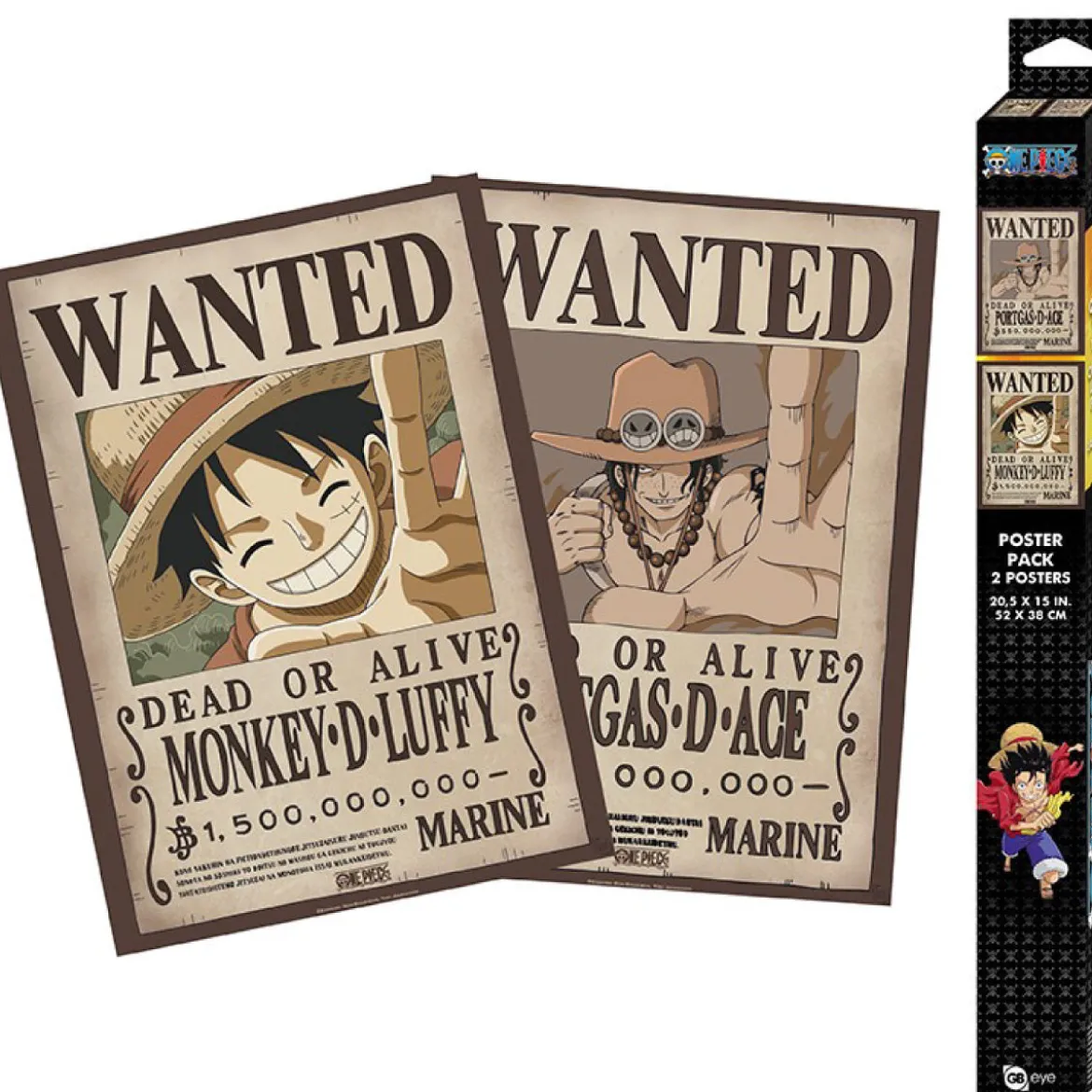 one piece - set 2 chibi poster 52x38cm - wanted luffy & ace