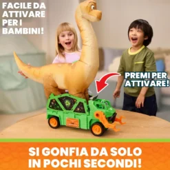 paw patrol - dino movie - megasauro gonfiabile con veicolo e personaggio