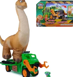 paw patrol - dino movie - megasauro gonfiabile con veicolo e personaggio