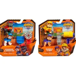 paw patrol rubble and crew - set 2 personaggi con accessori - modello assortito