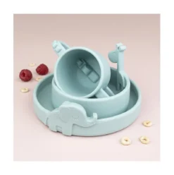 piatto anti-scivolo in silicone alimentare -peekaboo -elphee - celeste