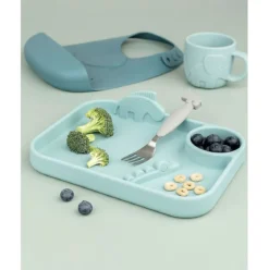 piatto a scomparti peekaboo - croco e zeebe - azzurro - 100% silicone alimentare