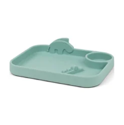 piatto a scomparti peekaboo - croco e zeebe - azzurro - 100% silicone alimentare