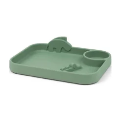 piatto a scomparti peekaboo - croco e zeebe - verde - 100% silicone alimentare