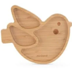 piatto in legno a scomparti con ventosa - uccellino
