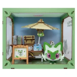 pokemon - coffee cart sprigatito - miniatura in legno da costruire